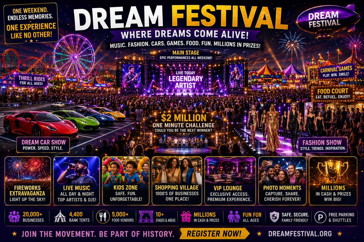 Dream Festival where dreams come alive with music, cars, fashion, games, food and rides