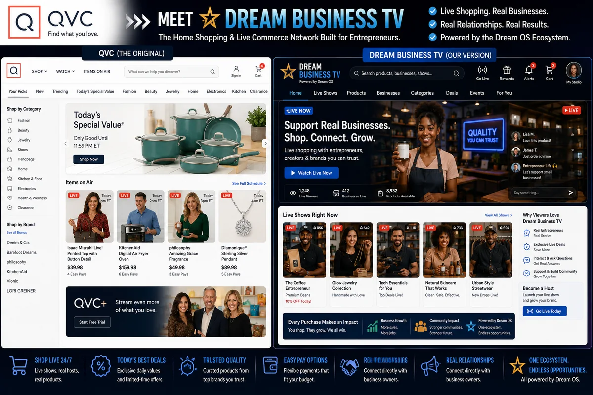 Think QVC / Home Shopping compared with Dream Business TV