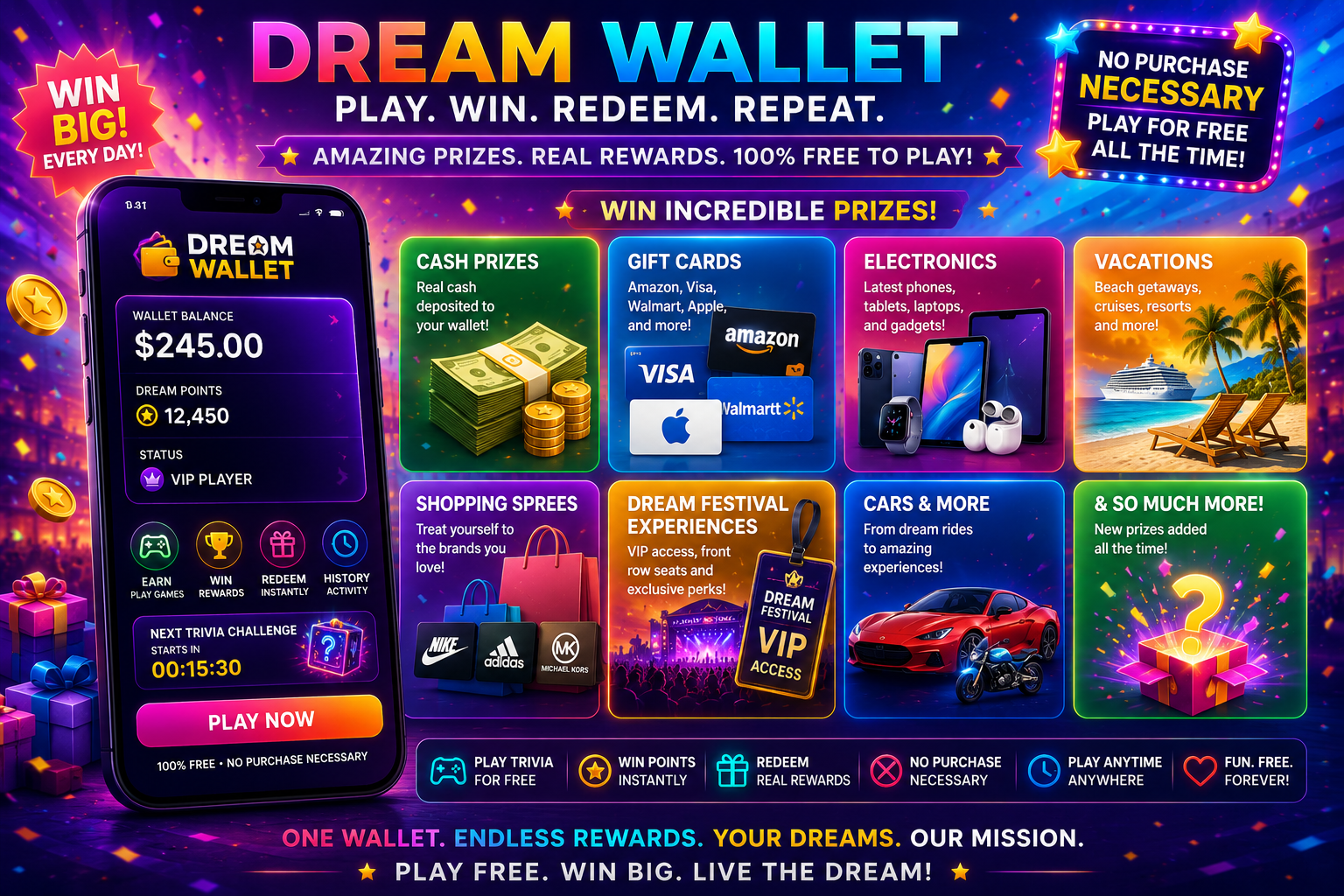 Dream Wallet prizes and rewards
