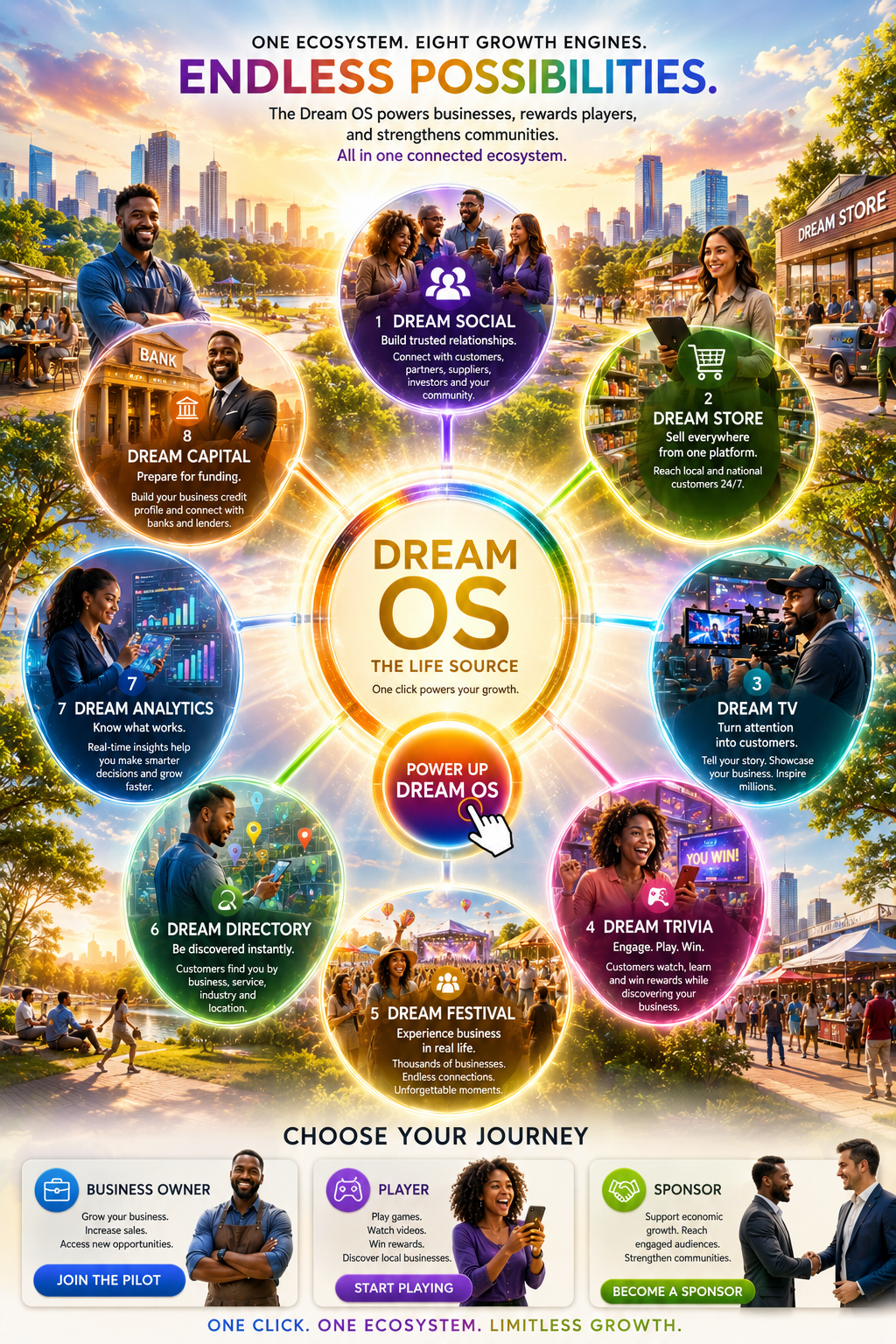 The Dream OS ecosystem powering eight growth engines